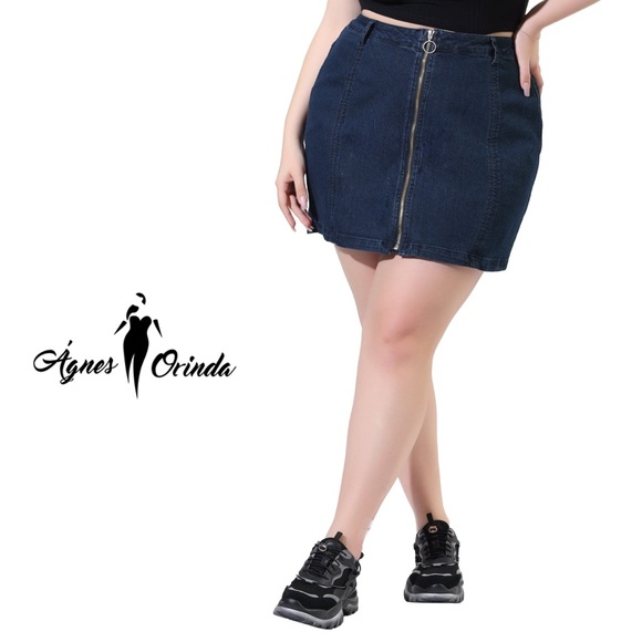 Agnes Orinda Dresses & Skirts - Agnes Orinda NWT Blue Denim Zip Up Skirt 19.5" waist 17.5" length